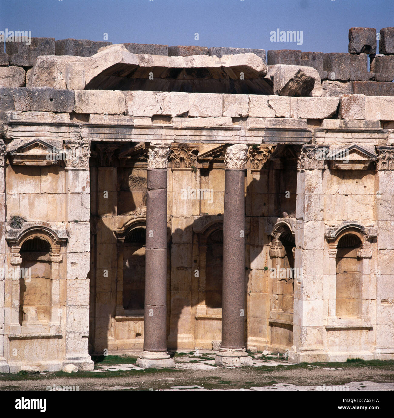 Rovine del tempio, Baalbek, Bekaa Valley, Libano Foto Stock