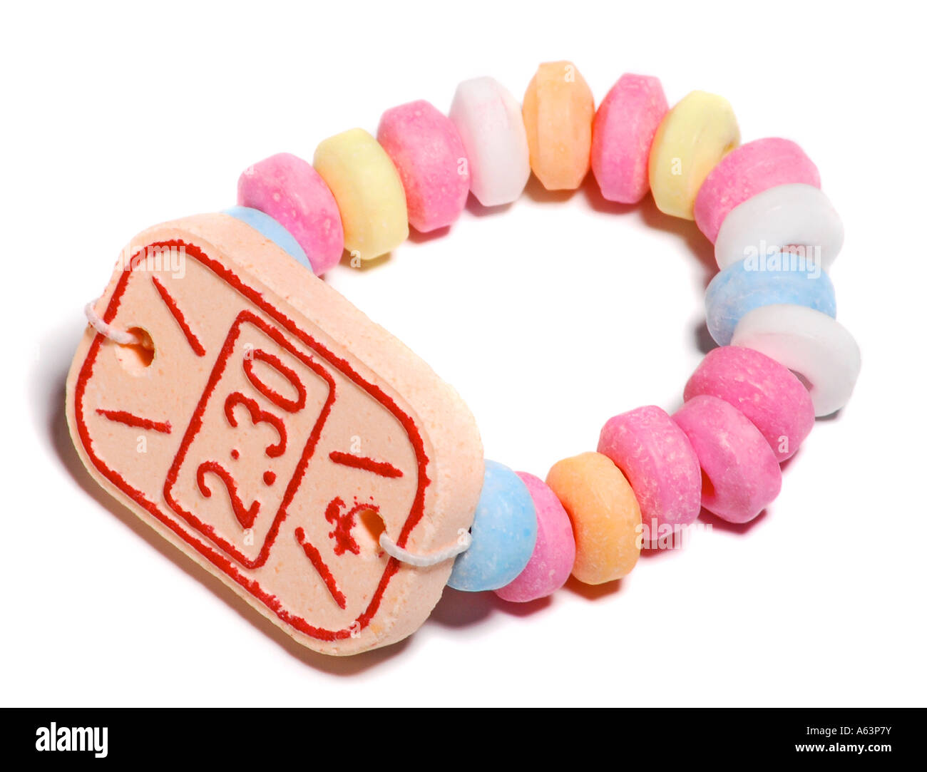 Un orologio da polso / braccialetto fatto di dolci. Foto di Patrick patricksteel in acciaio Foto Stock