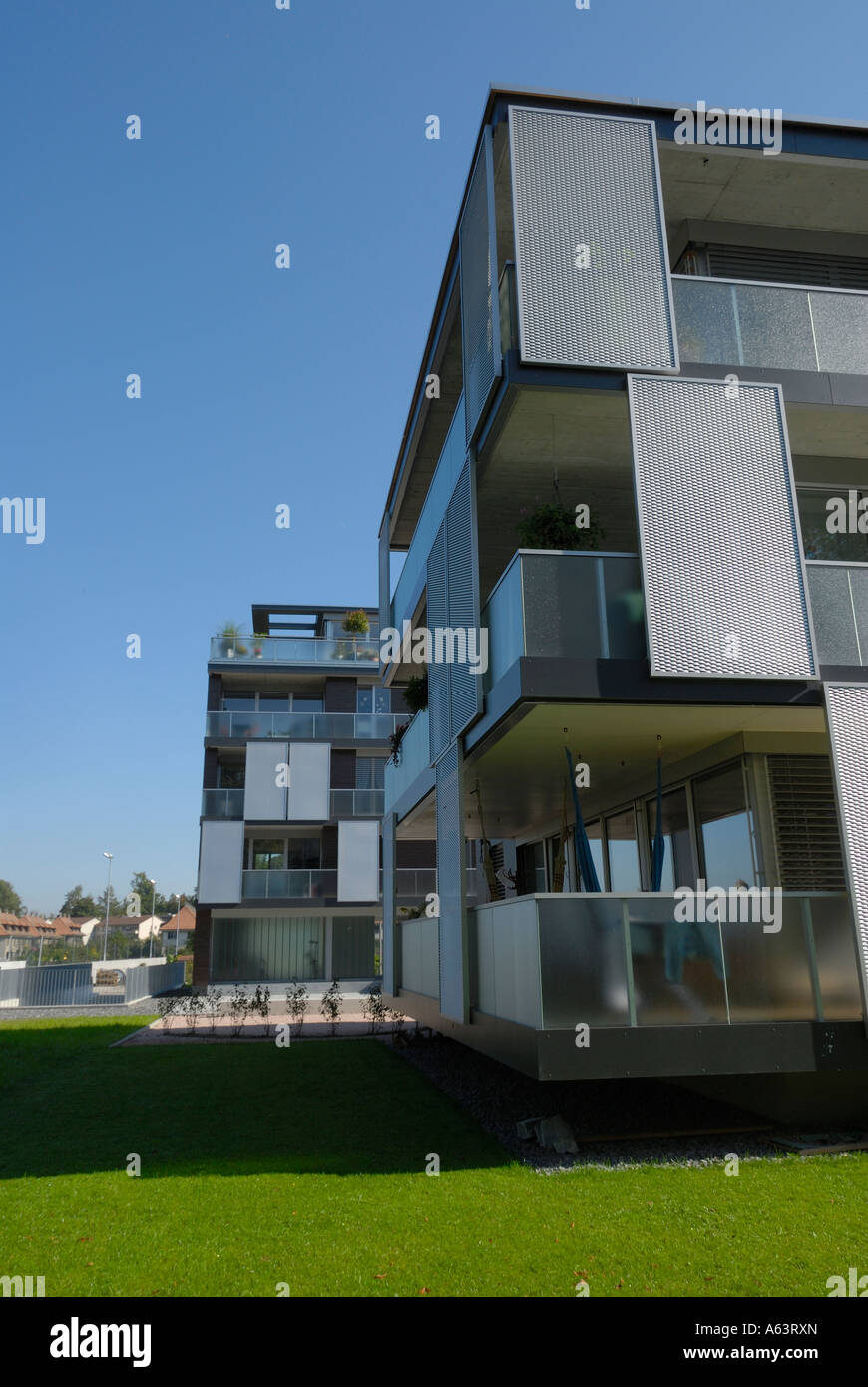 Minergie (basso consumo energetico) casa in Svizzera. Foto Stock