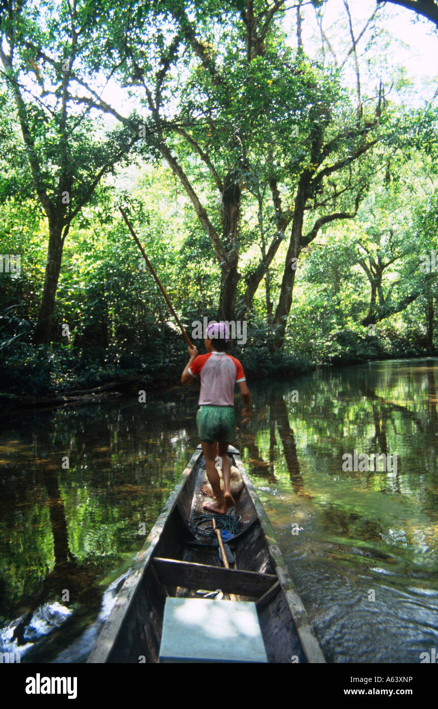 Infant ragazzo di pesca in laguna nella giungla vicino alla città di Kuching isola del Borneo stato di Sarawak malaysia Foto Stock