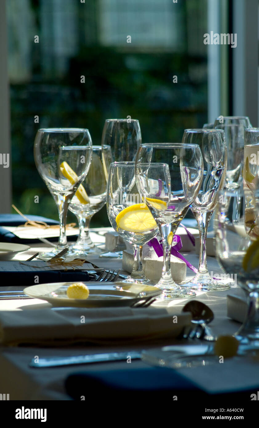 Elegante tavolino impostazioni al banchetto di nozze Reception, Philadelphia, Stati Uniti d'America Foto Stock