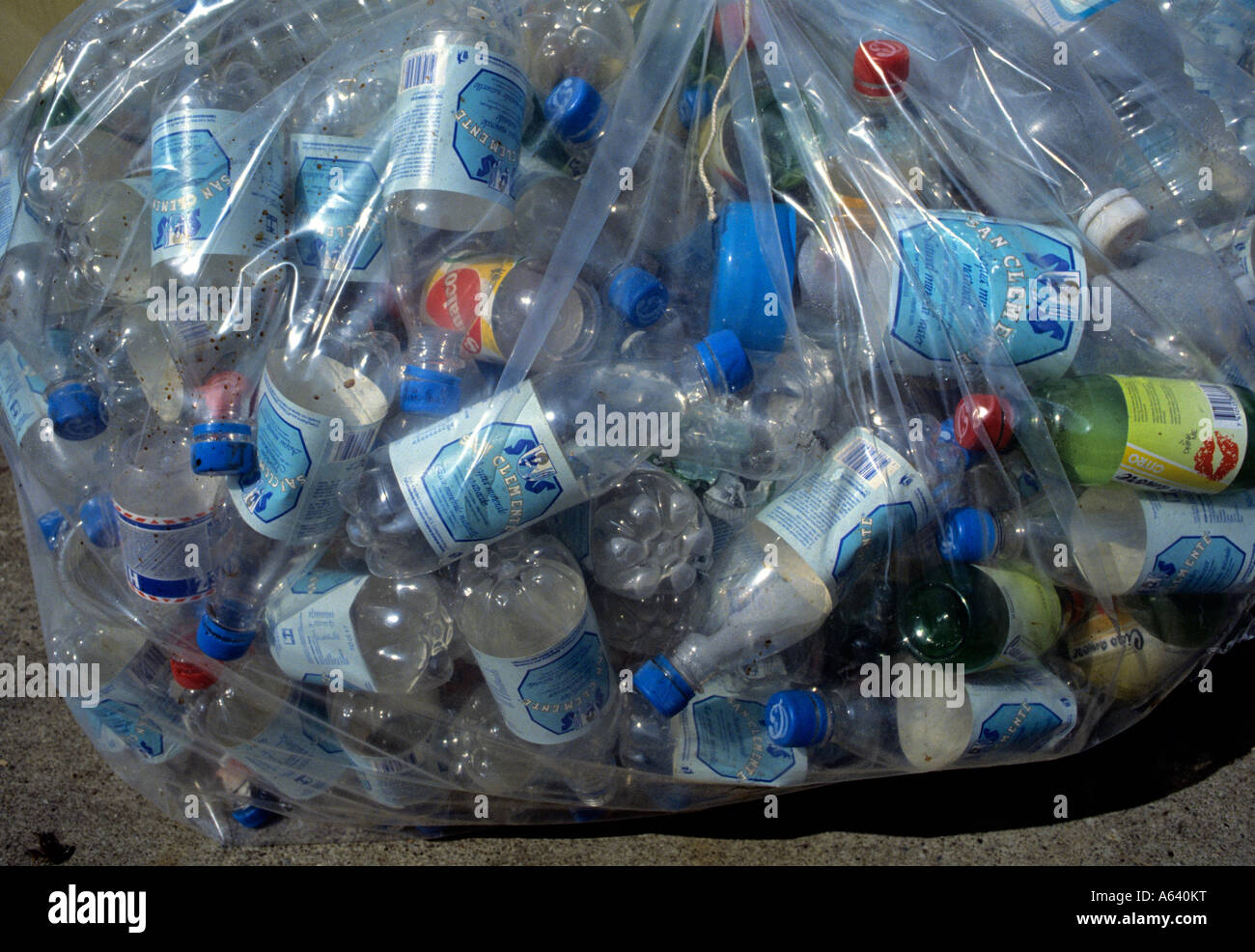 Polietilene temephthalate bottiglie in pet raccolti per il riciclaggio Foto Stock
