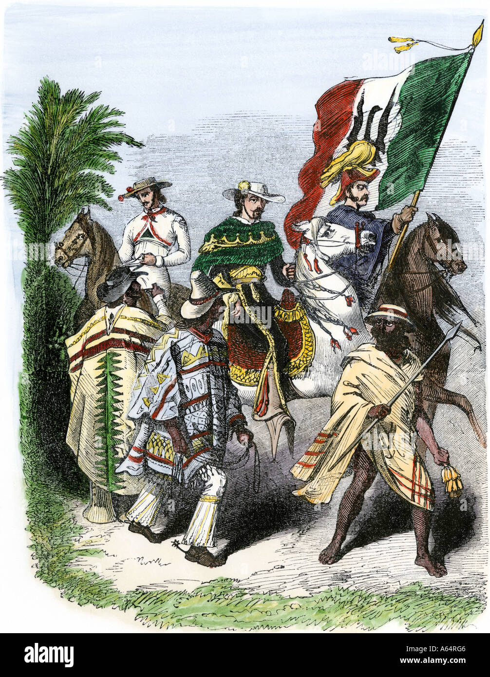 Truppe messicano sul marzo 1840S o 1850s. Colorate a mano la xilografia Foto Stock