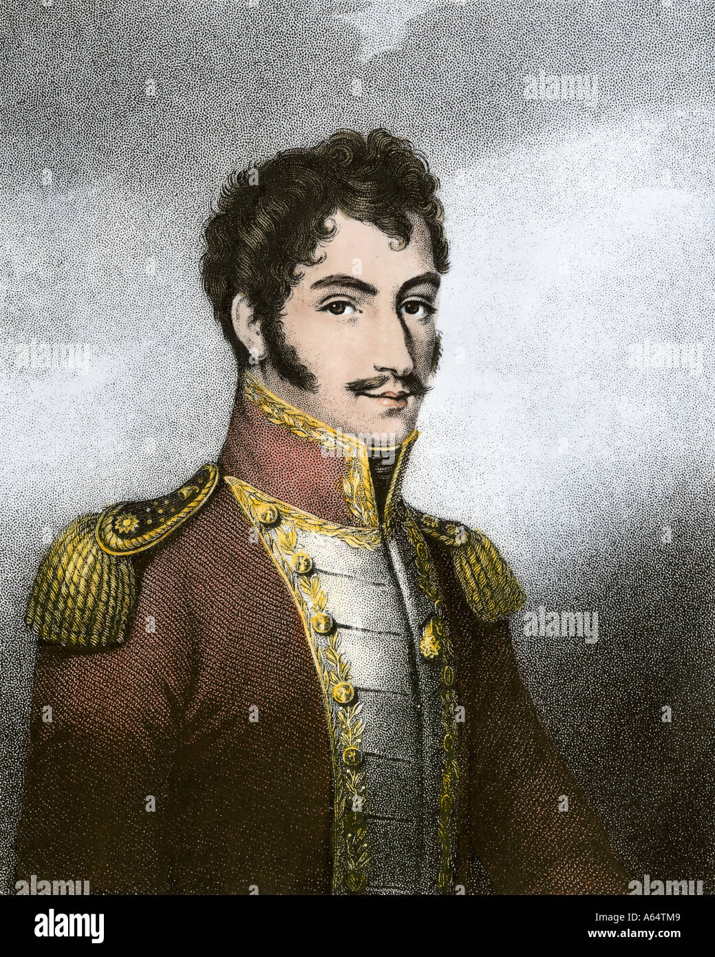 Simon Bolivar El Libertador. Colorate a mano incisione in acciaio Foto Stock