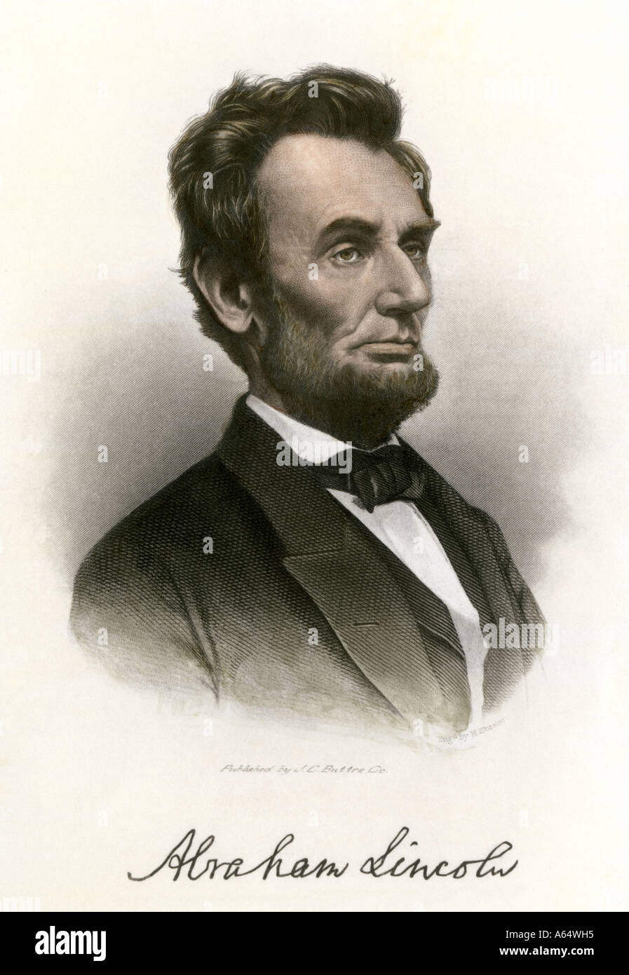 Il presidente Abraham Lincoln con autografo. Colorate a mano incisione in acciaio Foto Stock