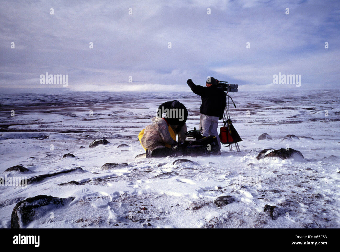 Equipaggio le riprese della Canadian Grande Nord Foto Stock