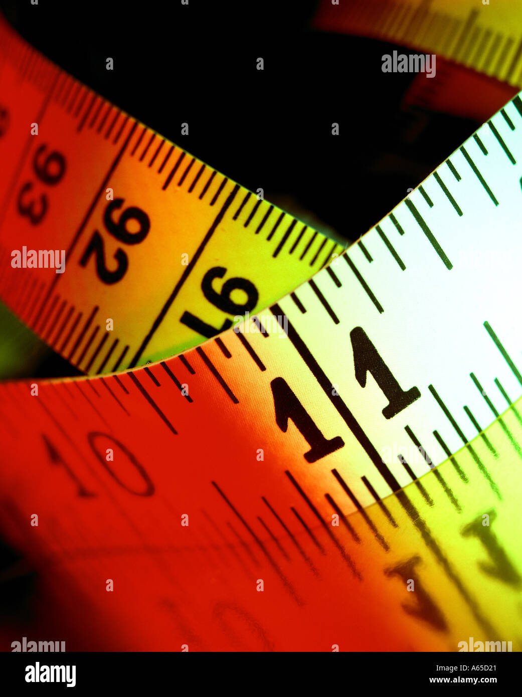 Nastro di misurazione in pollici e centimetri Foto Stock