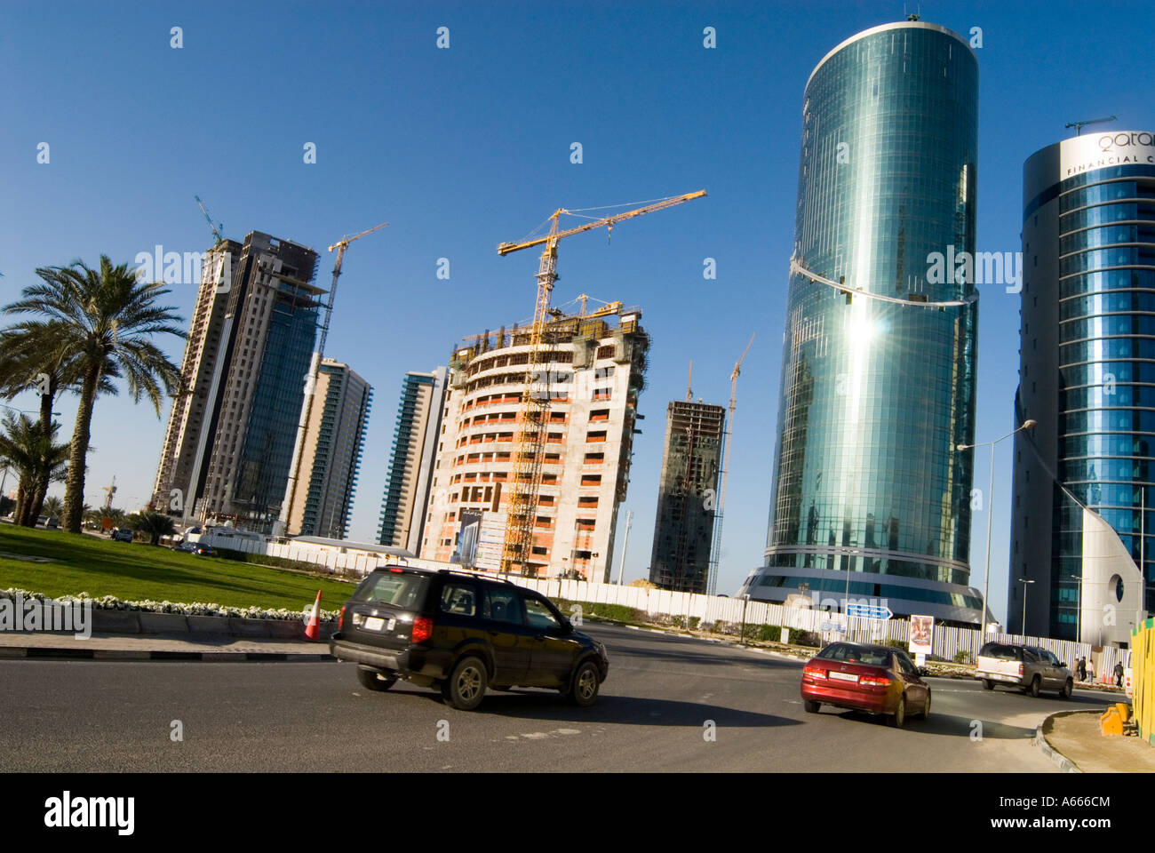 Lo skyline di Doha in Qatar Foto Stock