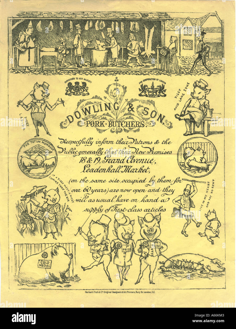 Pubblicità per Dowling & Figlio, macellai di maiale, mercato Leadenhall, [Londra] circa 1885 Foto Stock