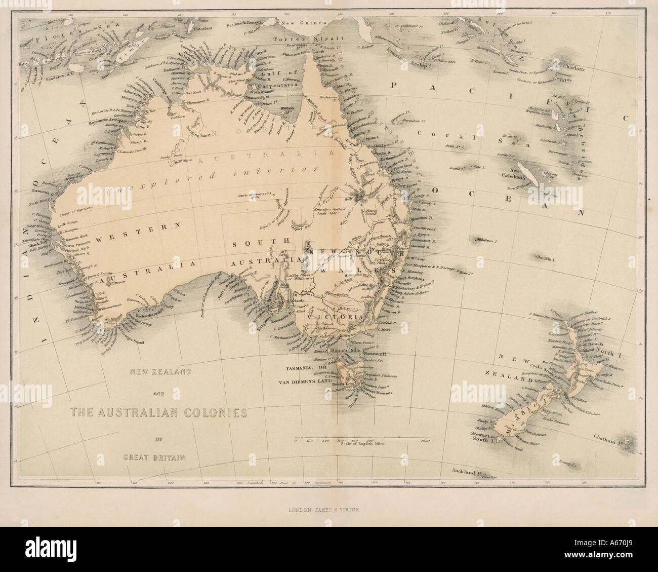 Mappa Australia NZ 1862 Foto Stock