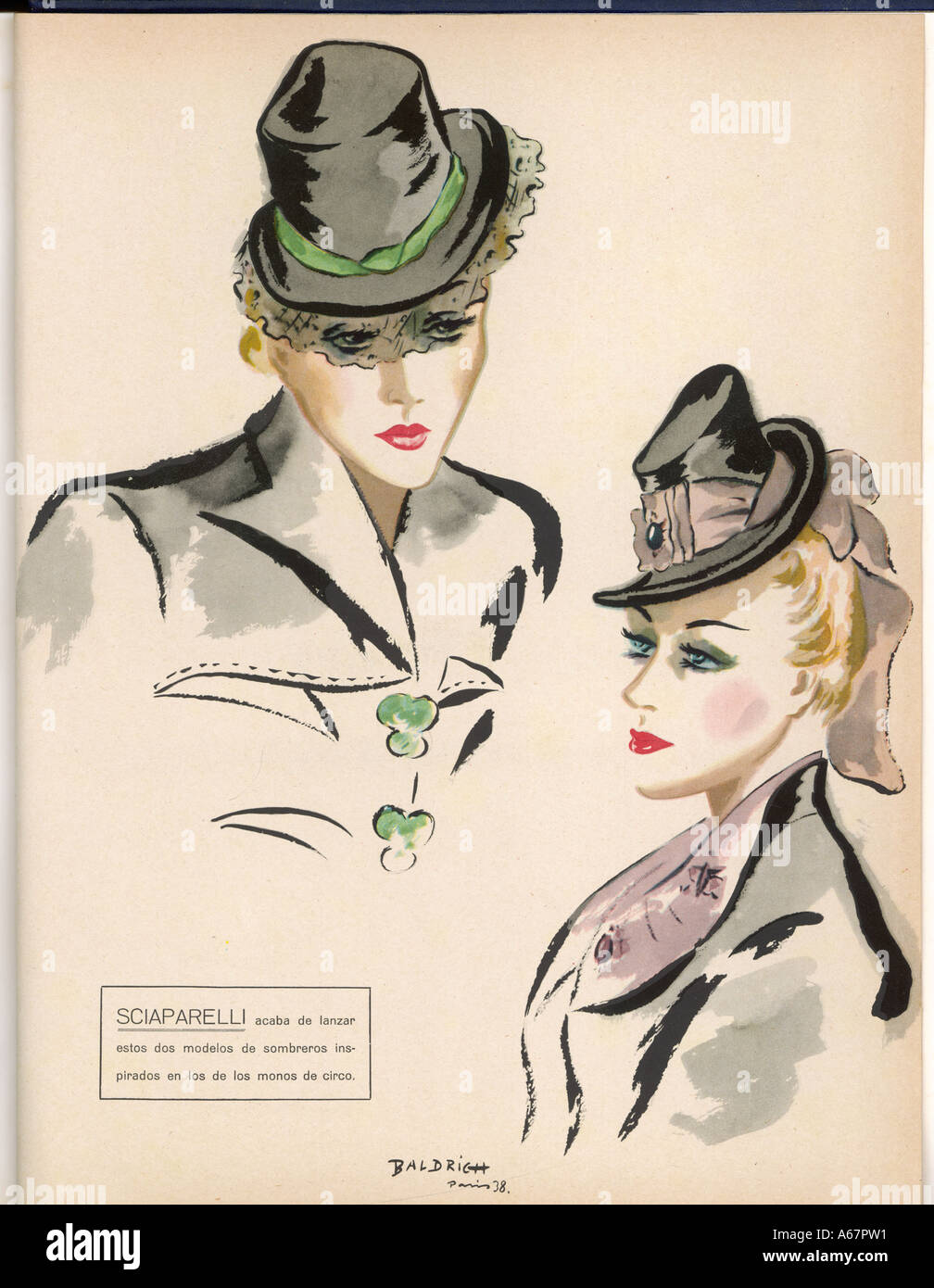 Schiaparelli Cappelli 1938 Foto Stock
