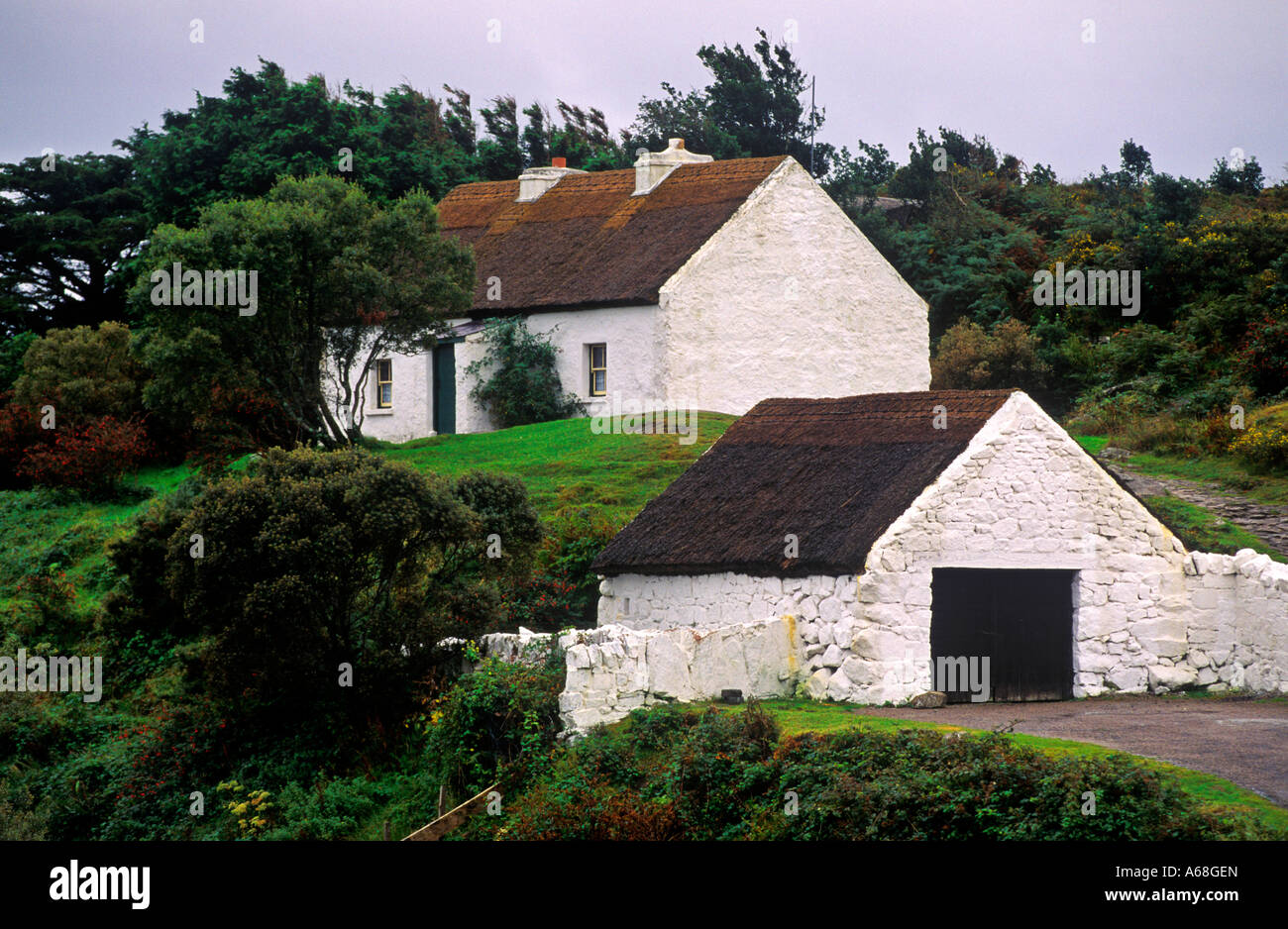 Tradizionale tetto in paglia cottege Irlanda Foto Stock