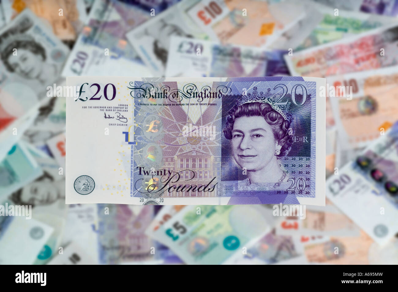 British new 2007 venti pound nota Foto Stock
