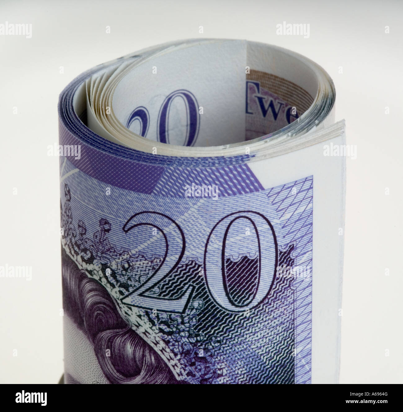 Rotolo di British new 2007 venti pound nota Foto Stock