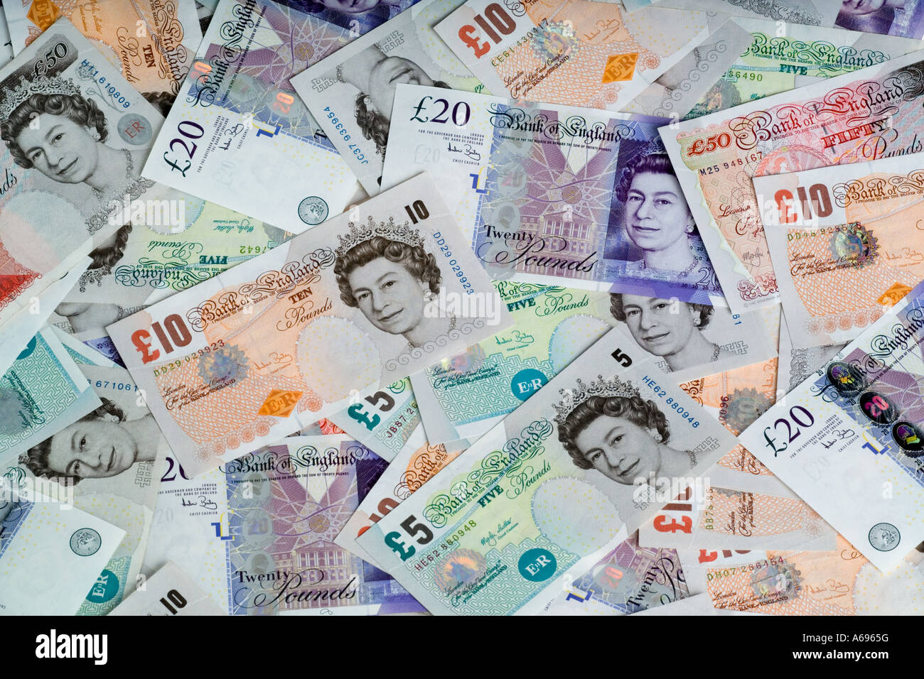 Tutti British banconote £5 £10, £20, £50 Foto Stock