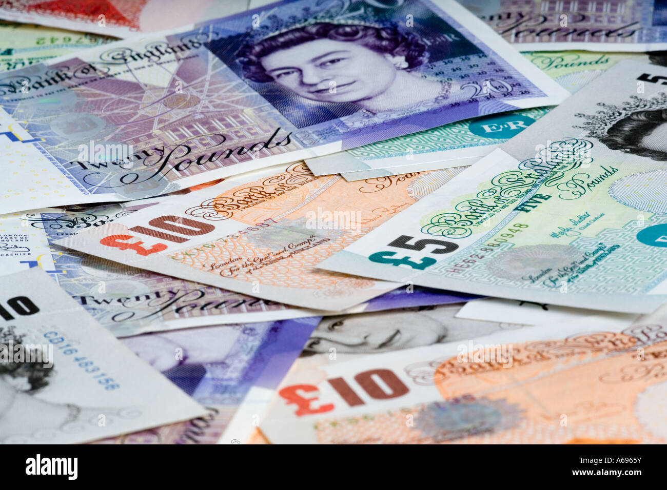 Tutti British banconote £5 £10, £20, £50 Foto Stock