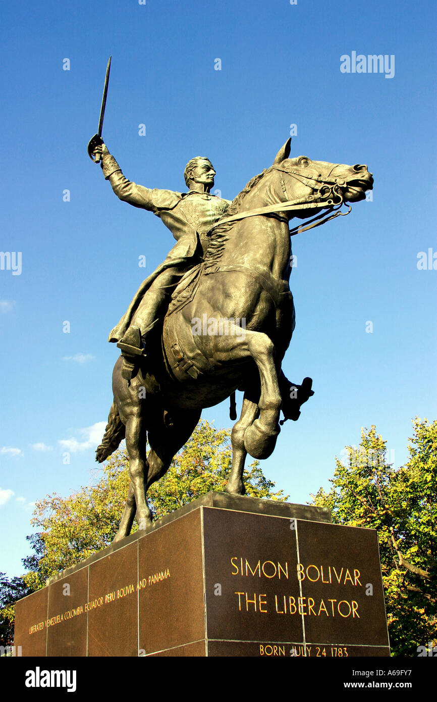 Bronz statua di Simon Bolivar il liberatore liberato Venezuela Colombia Ecuador Perù Bolivia e Panama Washington DC USA Foto Stock