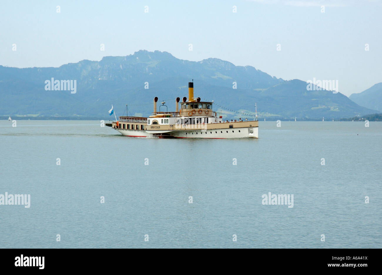 Battello a vapore Ludwig Fessler sul lago Chiemsee, Baviera, Germania. Foto Stock