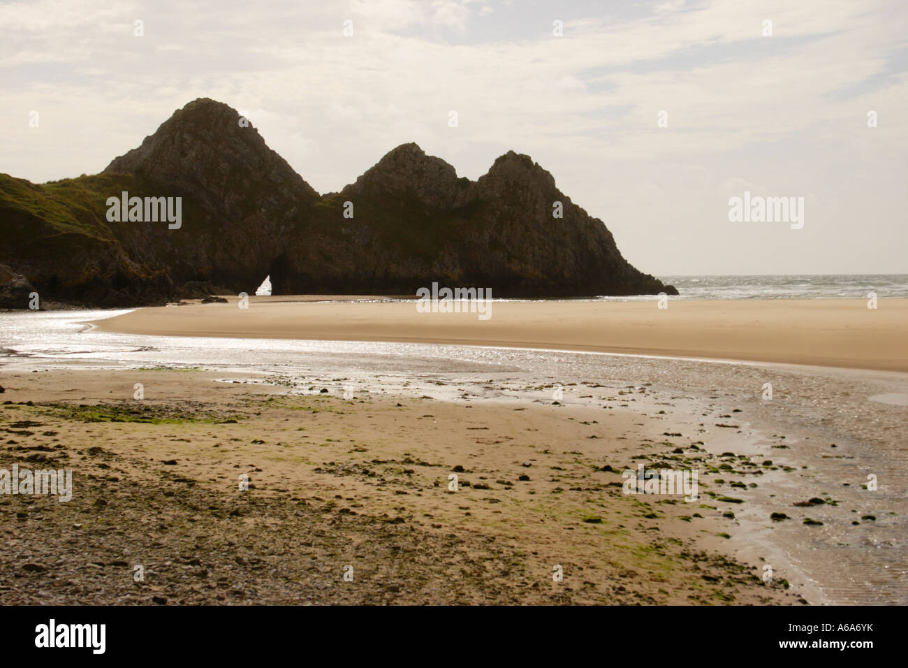 THREE Cliffs Bay, Penisola di Gower, South wales, Regno Unito Foto Stock