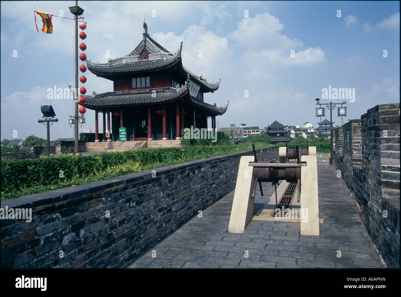 Cina, Jiangsu, Suzhou, Pan uomini Scenic Area, Pan uomini, fortificato a terra e porta acqua attaccato alla sezione di parete Foto Stock