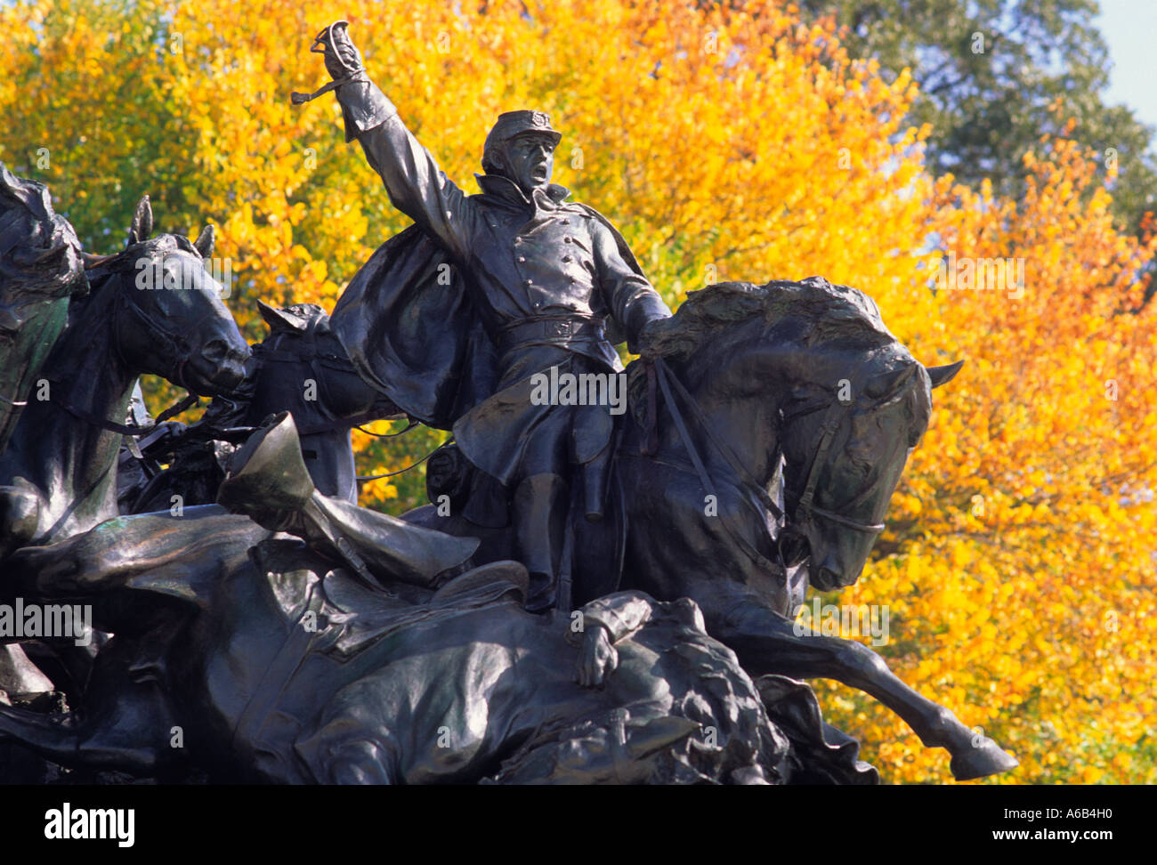 Washington DC dettaglio della Cavalleria carica della statua o della scultura Ulysses S Grant Memorial sul National Mall. Monumento in autunno. STATI UNITI Foto Stock