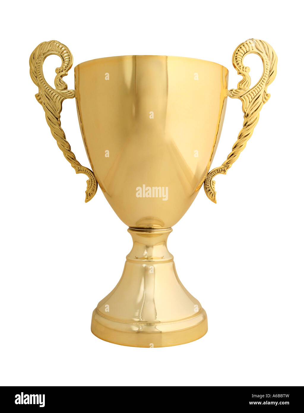 Grande golden trophy isolato su bianco con percorso di clipping - oggetto reale non un 3D render Foto Stock