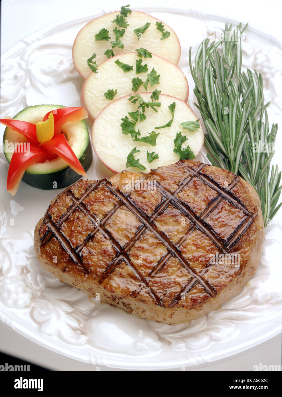 Bistecca e patate Foto Stock