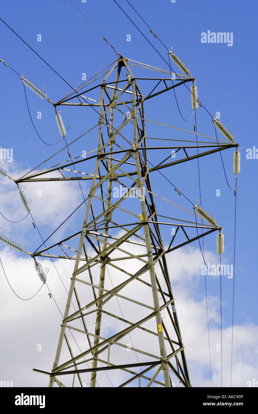 Pilone dell contro un luminoso cielo blu Foto Stock