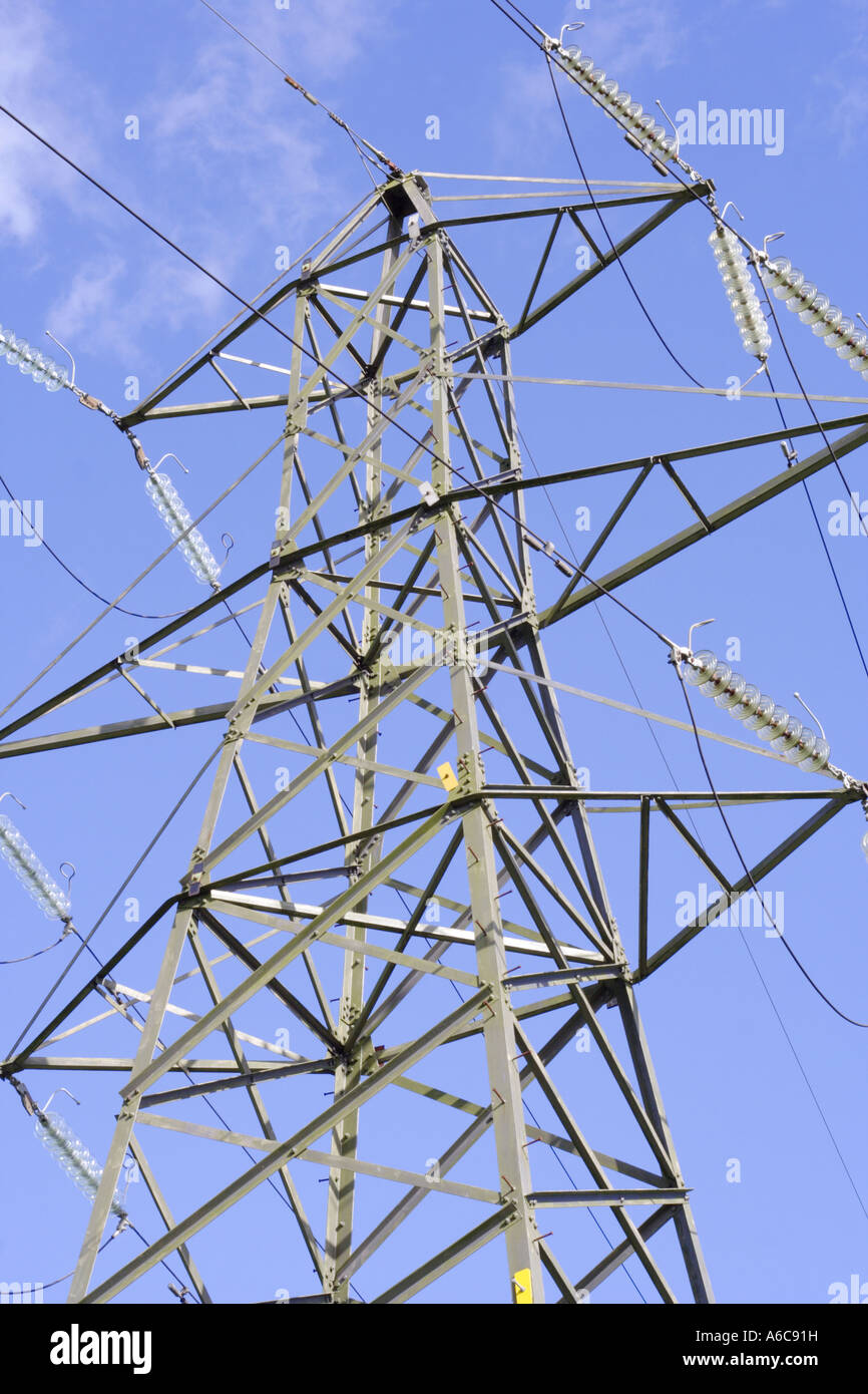 Pilone dell contro un luminoso cielo blu Foto Stock