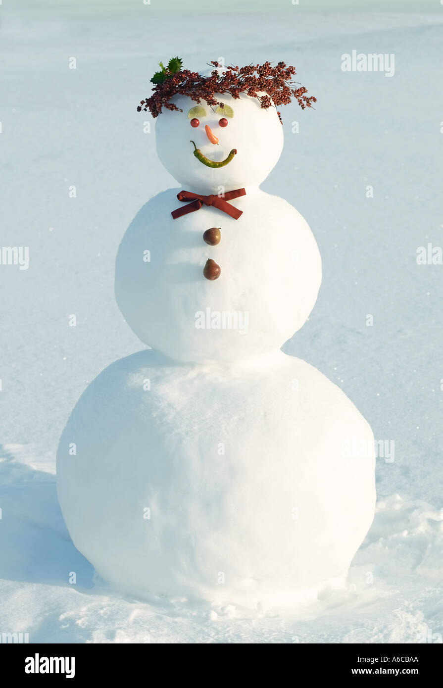 Pupazzo di neve con la ghirlanda Hat Foto Stock