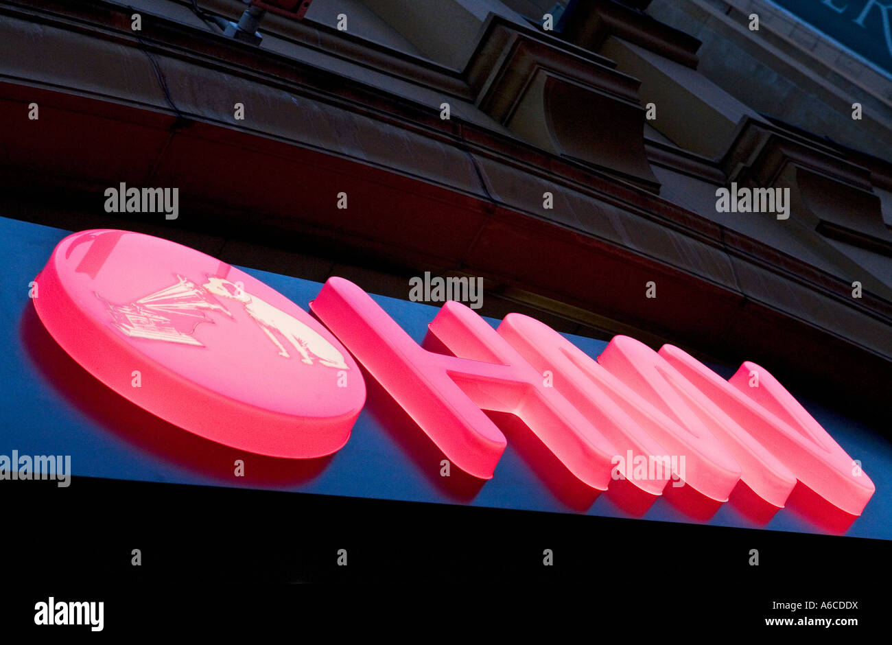 HMV shop logo a Piccadilly Circus Foto Stock