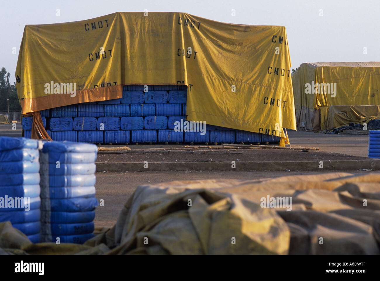 Balle di cotone in attesa di essere esportate a Bamako Mali Foto Stock