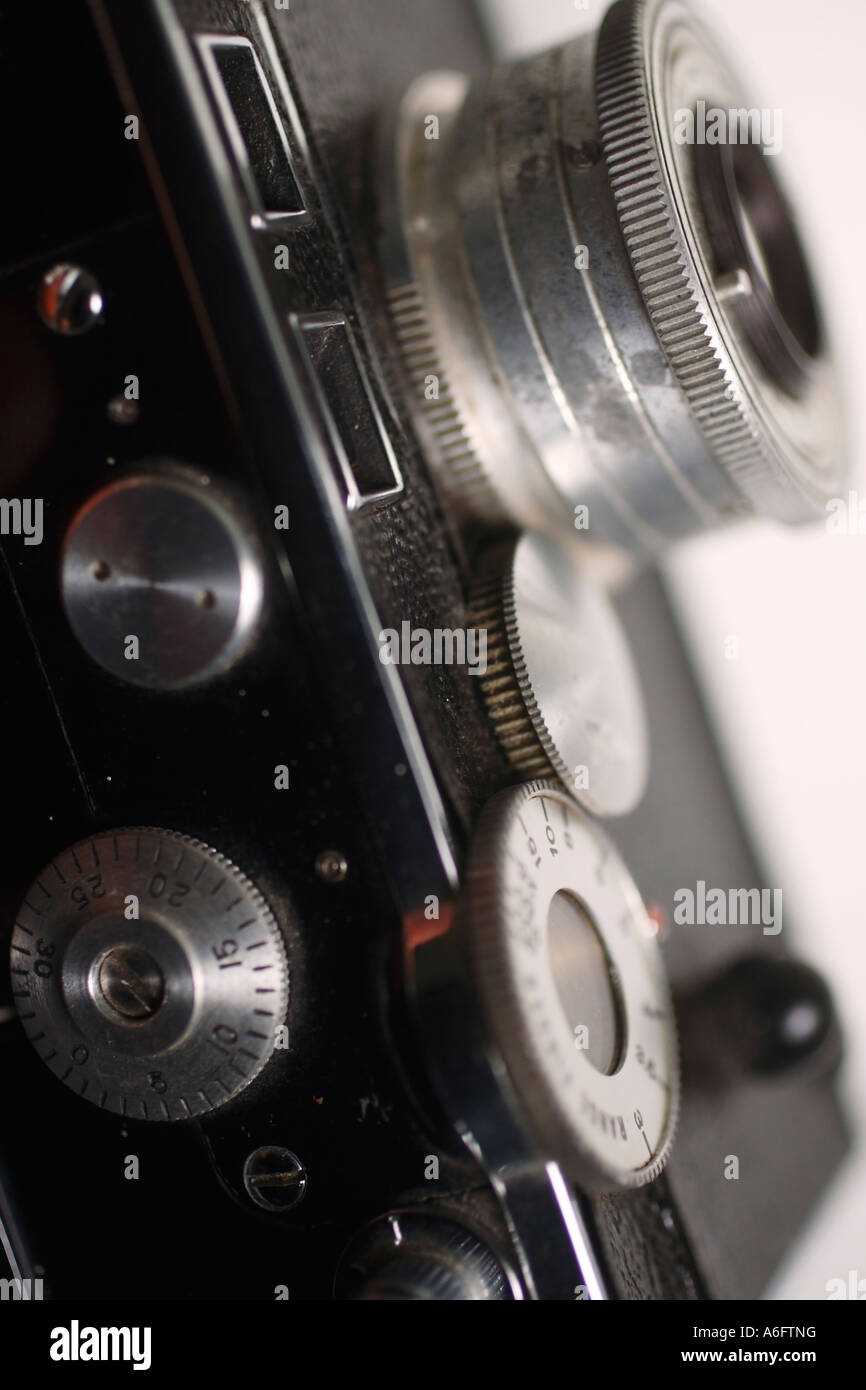 Dettaglio di un antico telemetro fotocamera Foto Stock