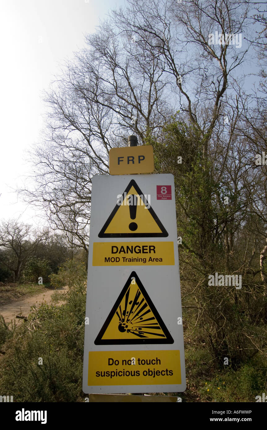 MOD segno sul comune Hankley Surrey UK Foto Stock