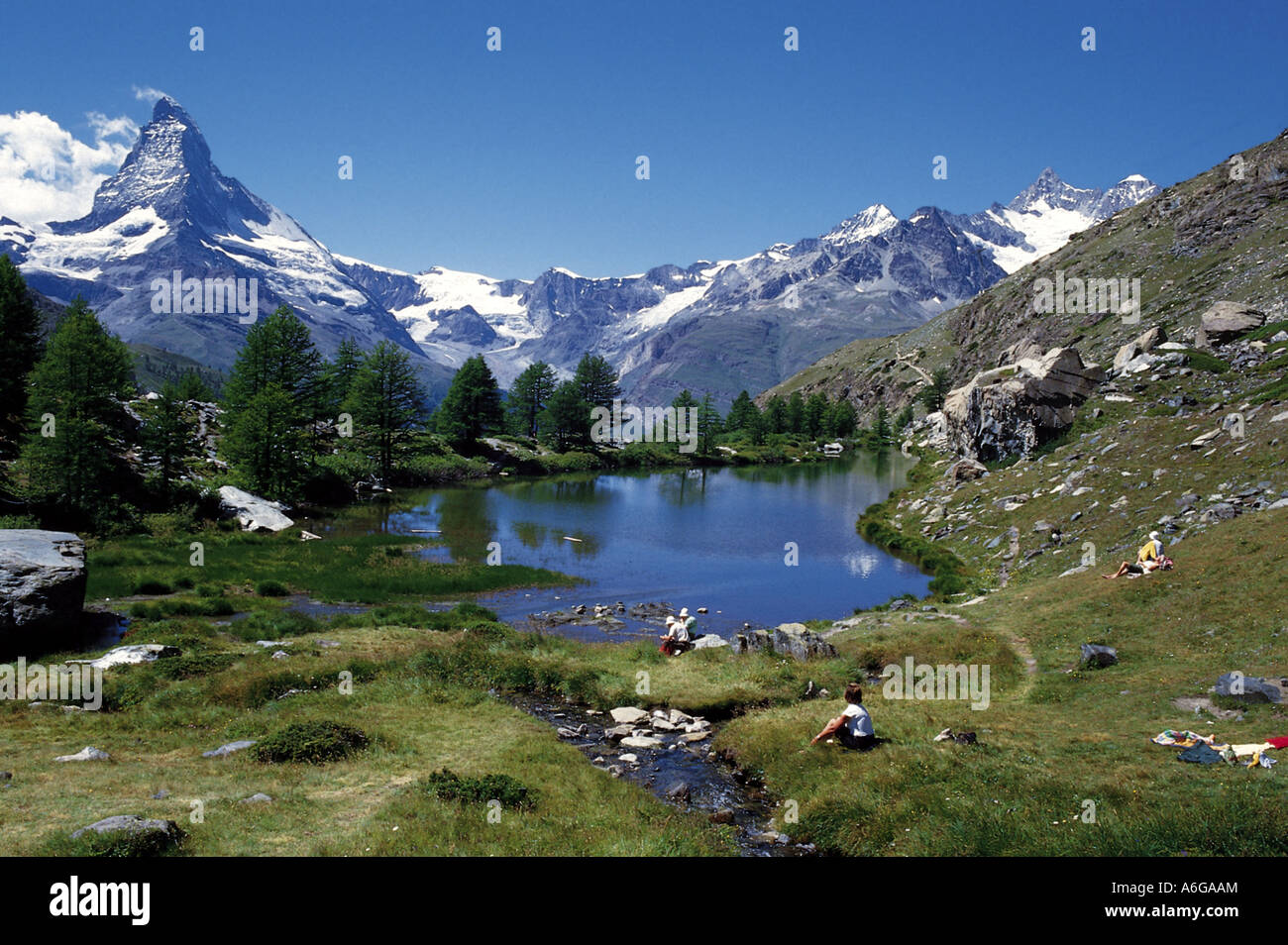 Lago Grindjisee con il Cervino, Svizzera Foto Stock