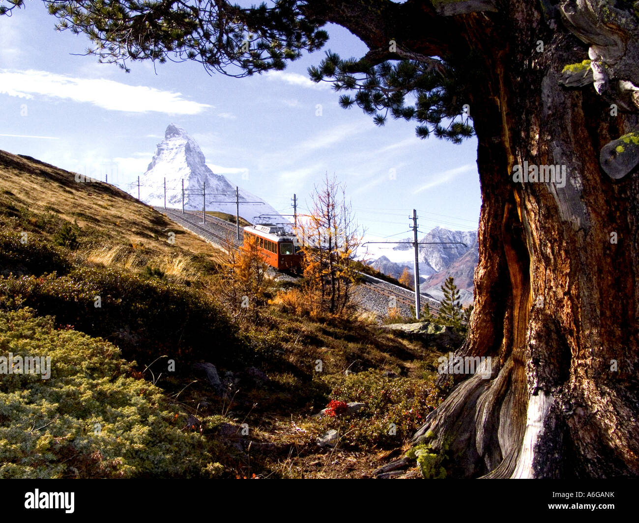 La stazione di Gornergrat in autunno con il Cervino, Svizzera, Riffelalp Foto Stock