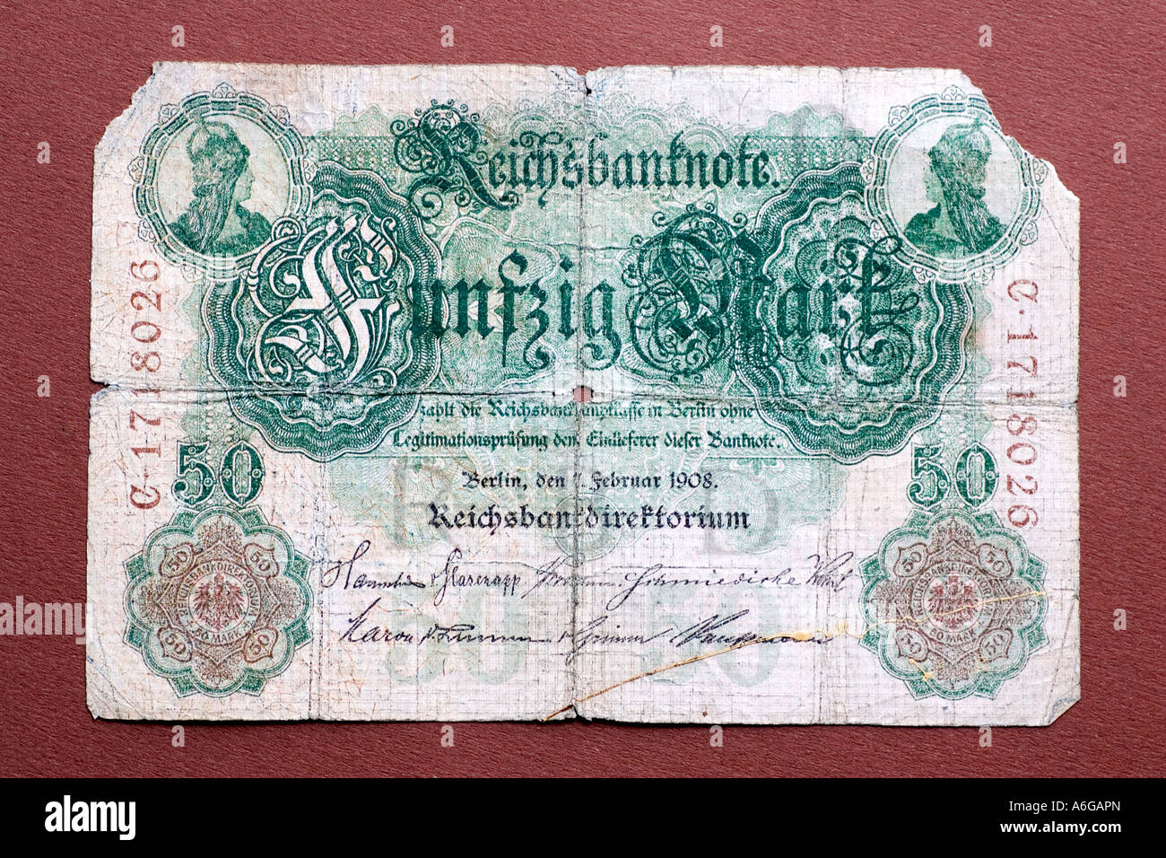Antico tedesco banconota 1908 Foto Stock