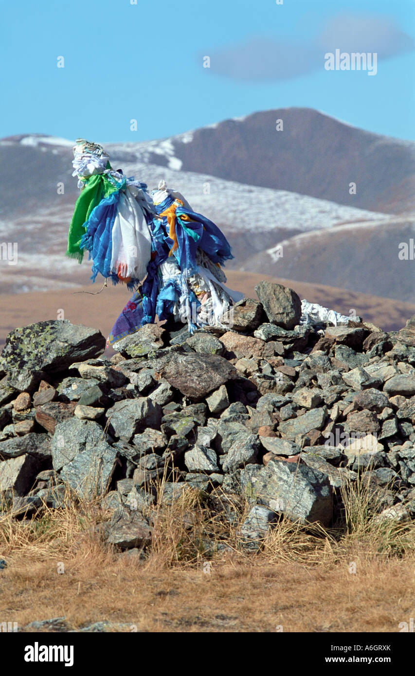 Luogo rituale obo il Pass Buguzun Altai (degli Altai) Repubblica Russia (Federazione Russa) Foto Stock