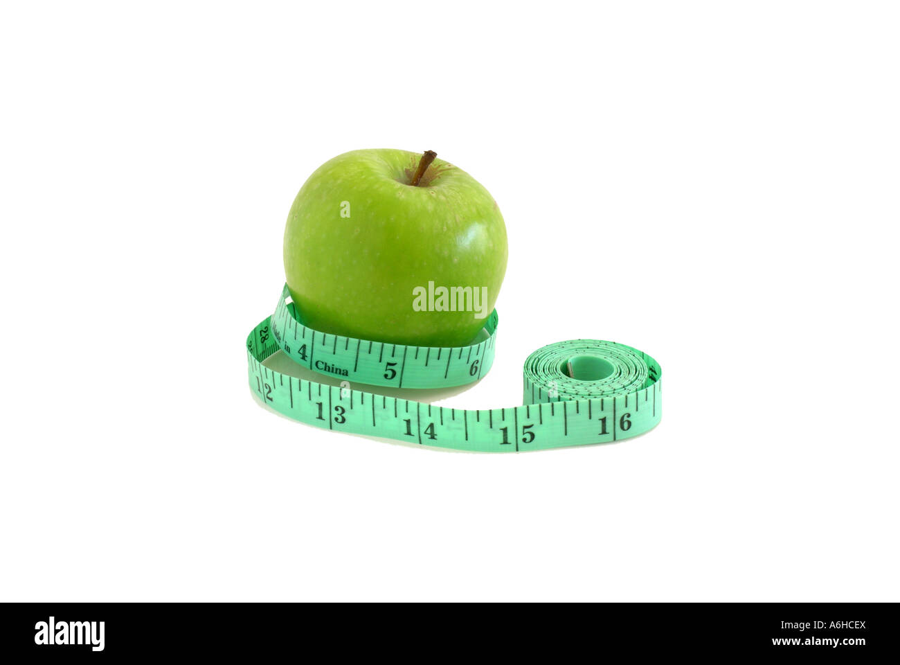 Apple con nastro di misurazione, il concetto di dieta Foto Stock