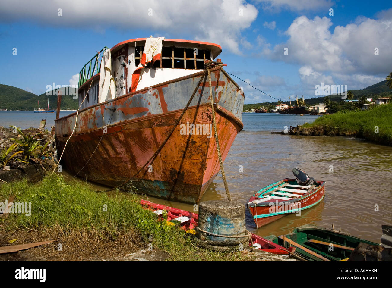 Relitto Indian River Portsmouth città Dominica Piccole Antille isole Windward Caraibi Foto Stock