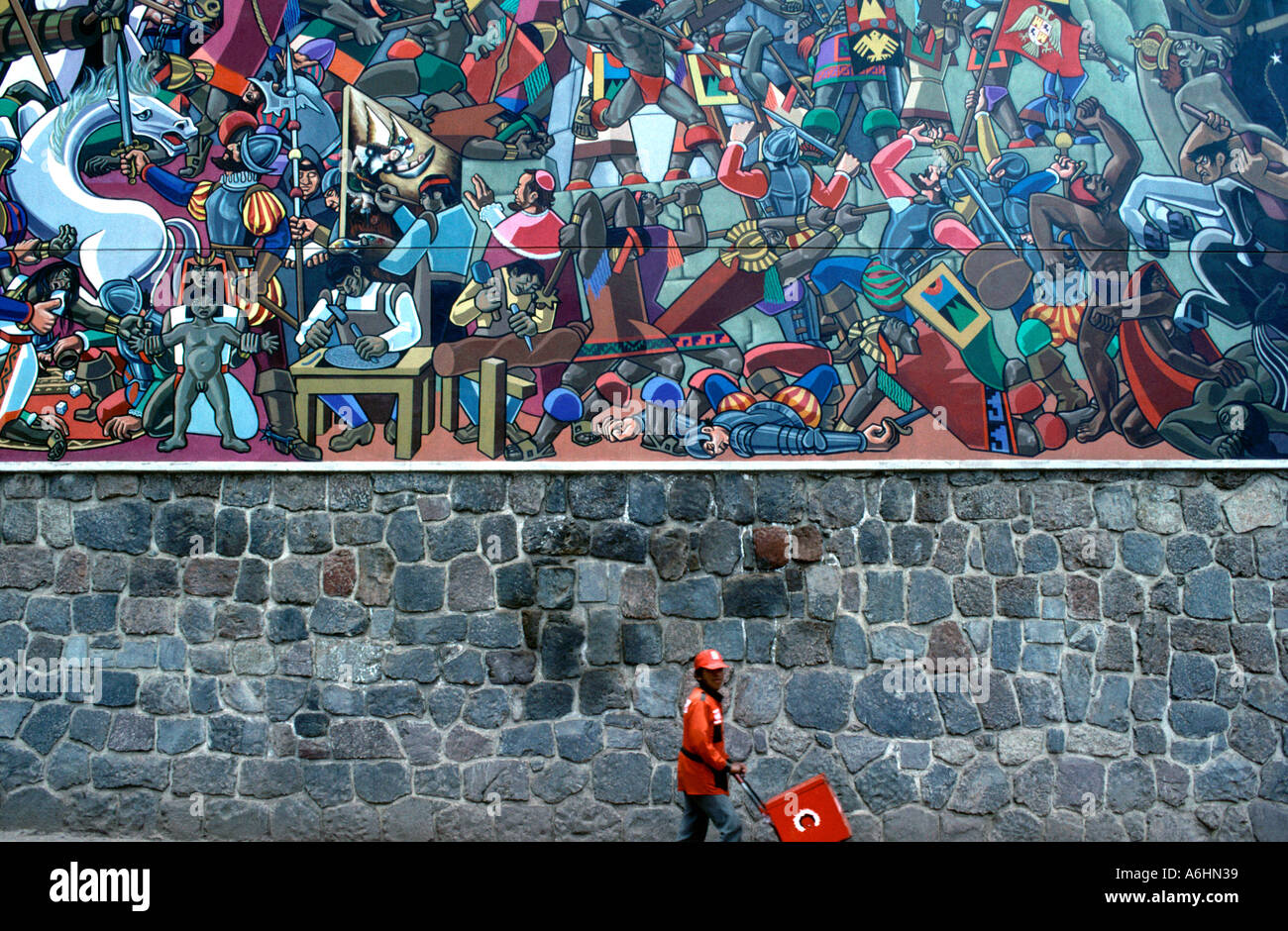 Pittura murale e gelato venditore.Cuzco.Perù Foto Stock