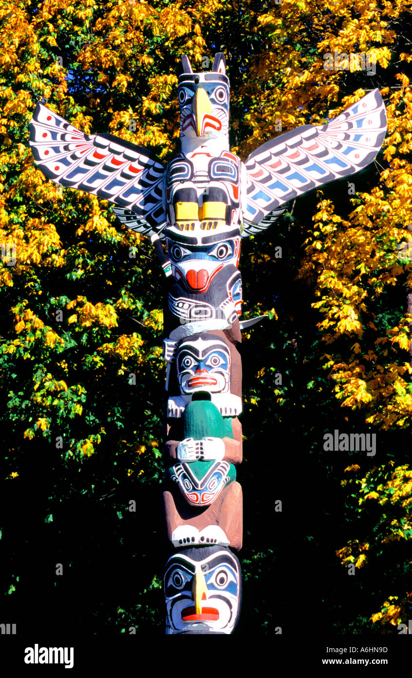 Il totem pole. Stanley Park. Vancouver. British Columbia. Canada Foto Stock