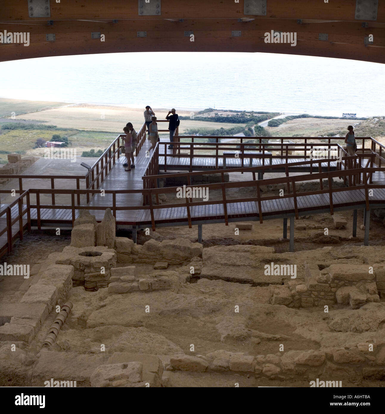 Area coperta la protezione di raro mosaico a Kourion, Cipro Foto Stock