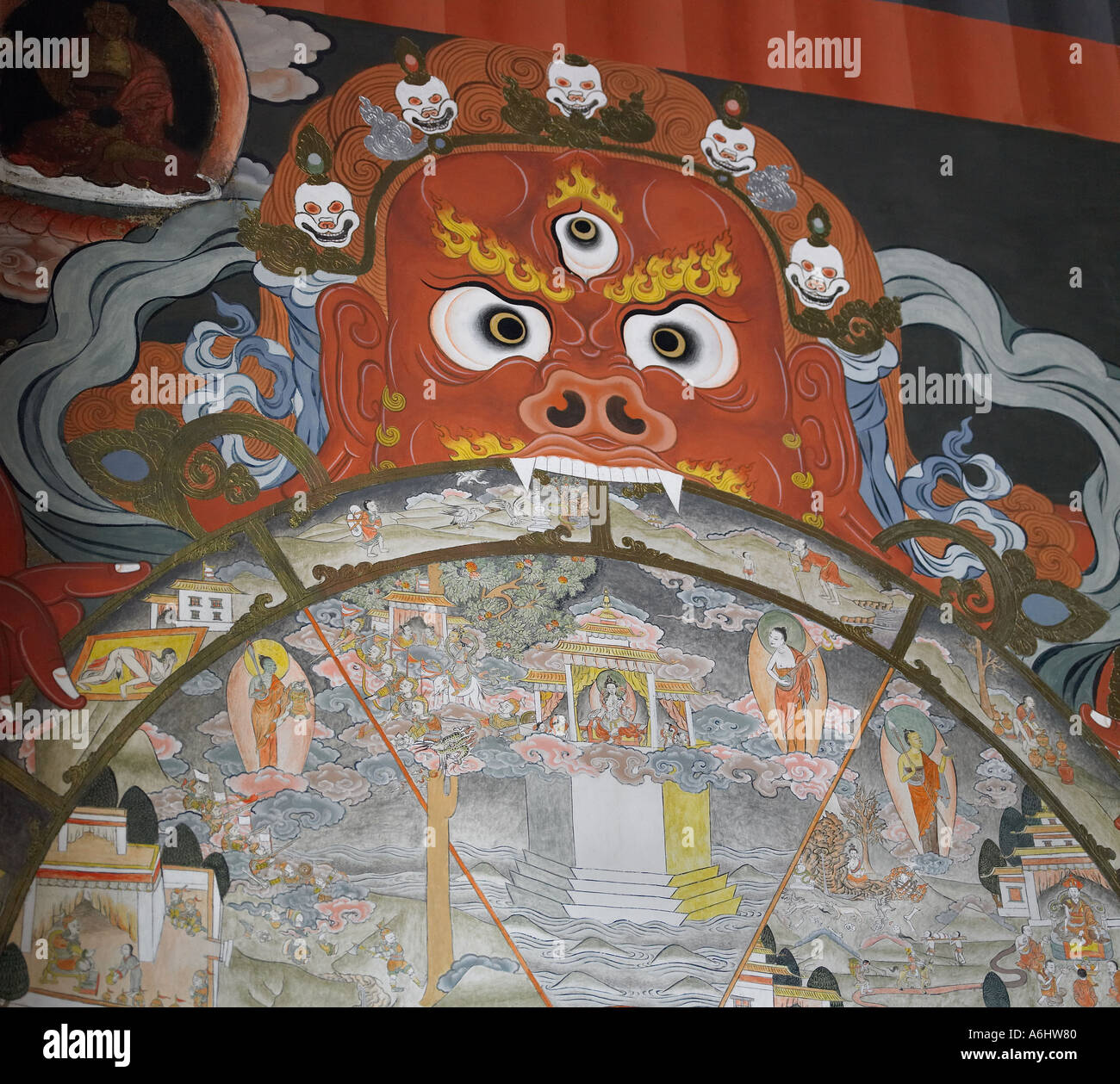 Thangkha bhutanesi pittura a paro, Bhutan Foto Stock