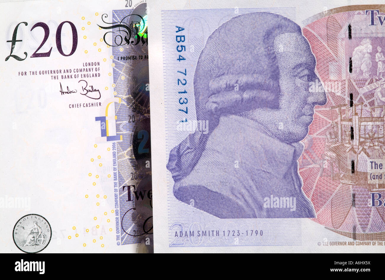 Venti pound nota Ritratto di Adam Smith 1723 fino a 1790 Foto Stock