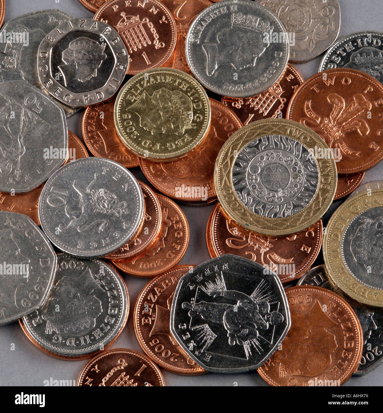 Denaro la valuta britannica delle monete in euro Foto Stock