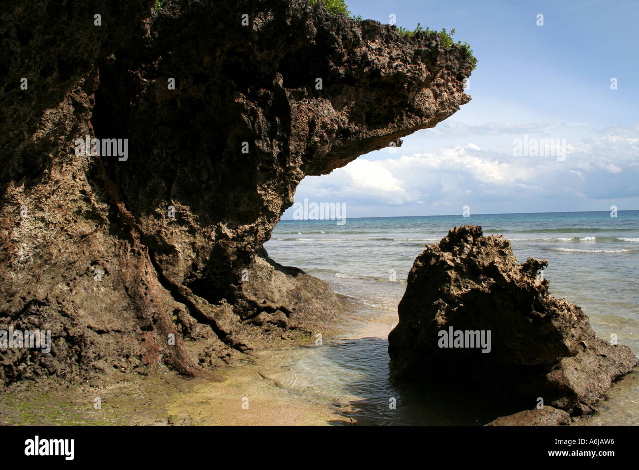 Isola di Chumbe off di Stonetown, Zanzibar, Tanzania, formazione corallina presso la spiaggia Foto Stock