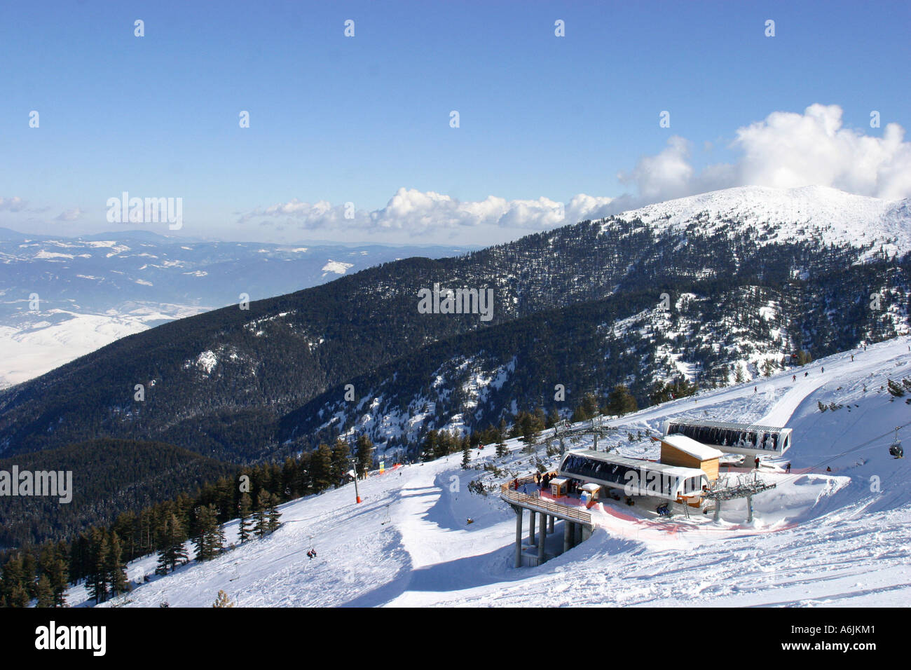 Stazione centrale di sedia ski lift a Bansko Bulgaria Foto Stock