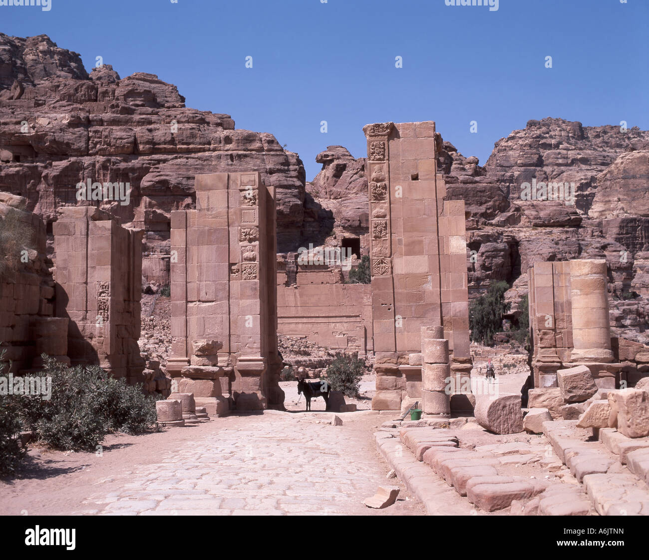 Il Tempio dei Leoni alati, antica città di Petra, Maan, Regno di Giordania Foto Stock