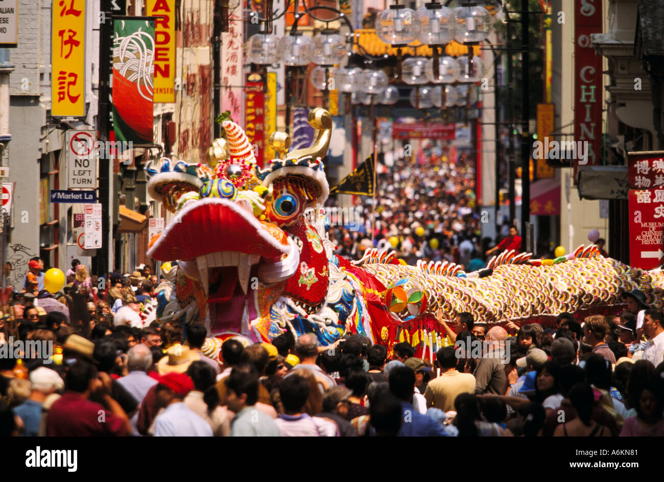 Anno Nuovo Cinese processione Melbourne Foto Stock